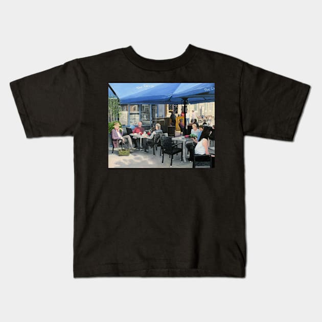 Wimborne Minster Cafe Scene Kids T-Shirt by richardpaul